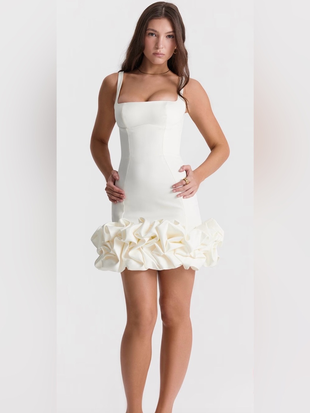 House of CB “Lilou” Ivory Ruffle Hem Mini Dress - Size XS!!!!